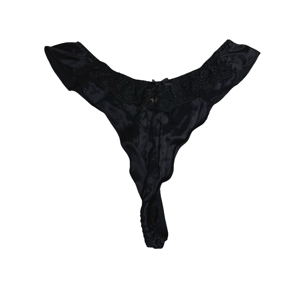 NWT Vintage 1989 Victoria's Secret Black 100% Silk Flutter Panties Satin Thong M